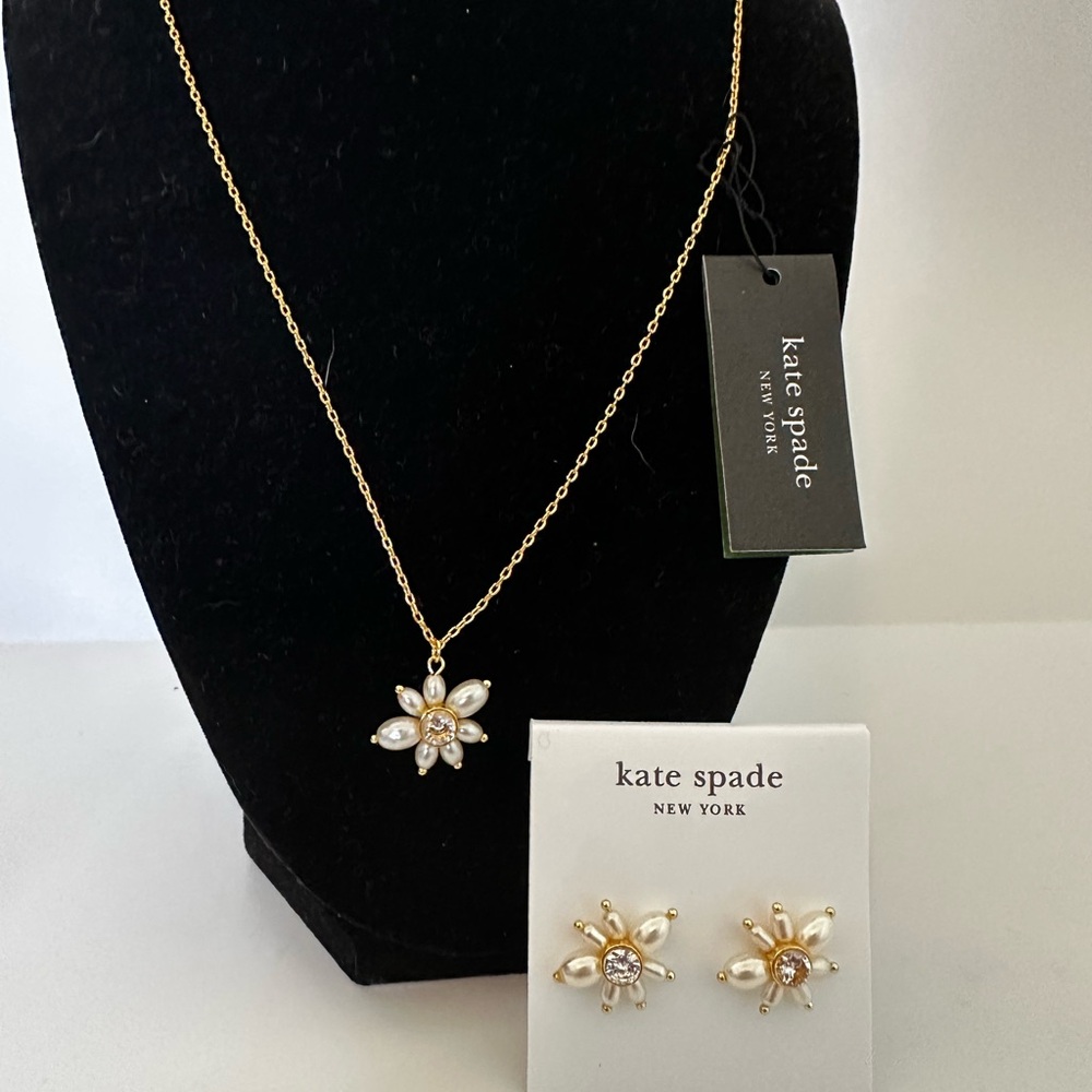 Kate Spade Gold Necklace and earrings set with Pearl Accents